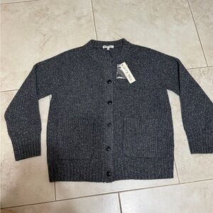 Alex Mill Chunky Rib Cardigan in Donegal Charcoal Medium Wool Alpaca